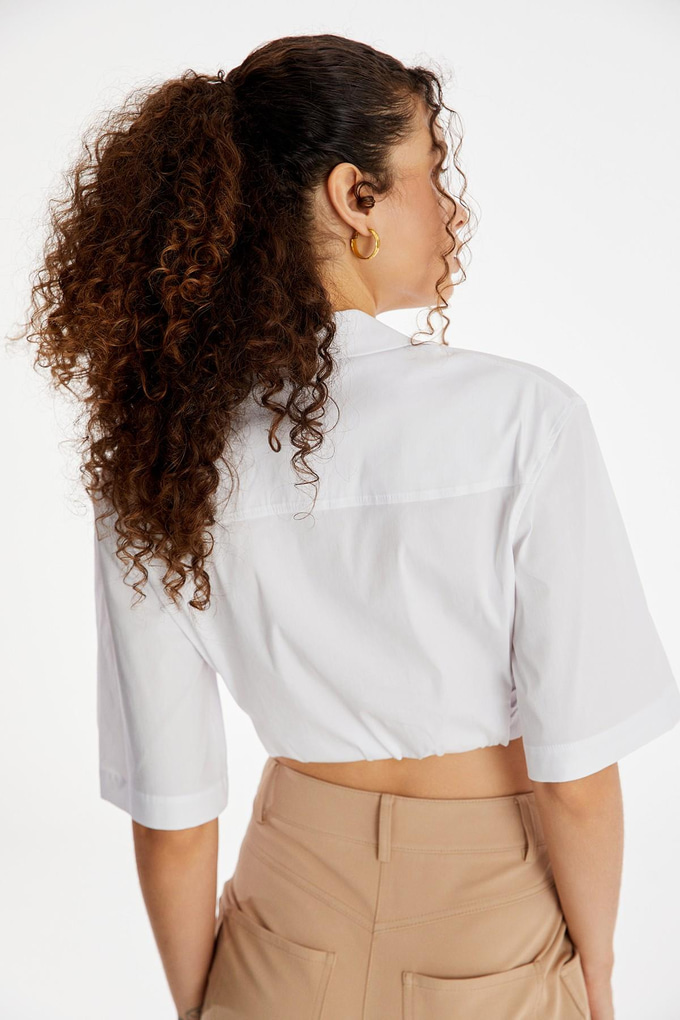 Fermuarlı Beyaz Crop Gömlek