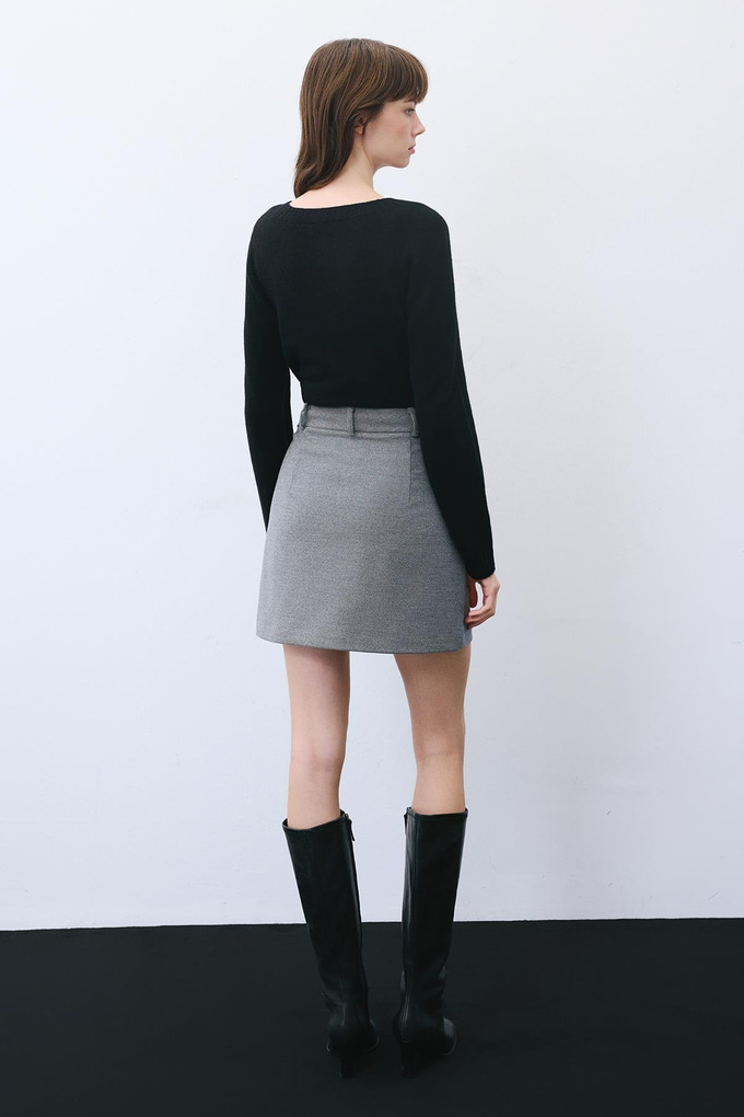 Gray Belted Mini Skirt with Zipper