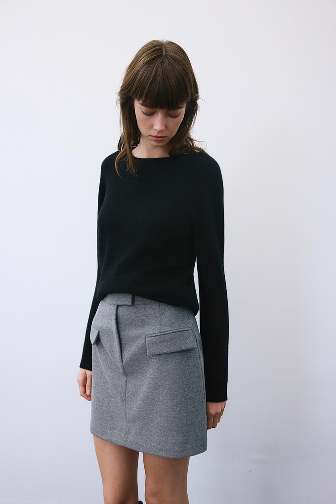 Gray Belted Mini Skirt with Zipper