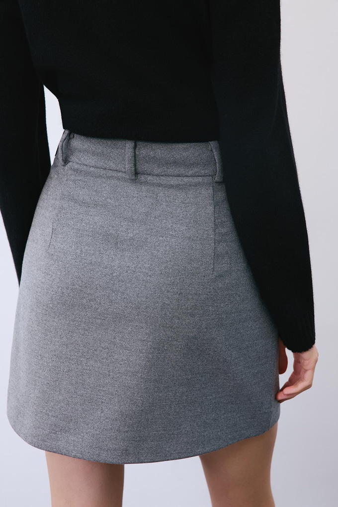 Gray Belted Mini Skirt with Zipper