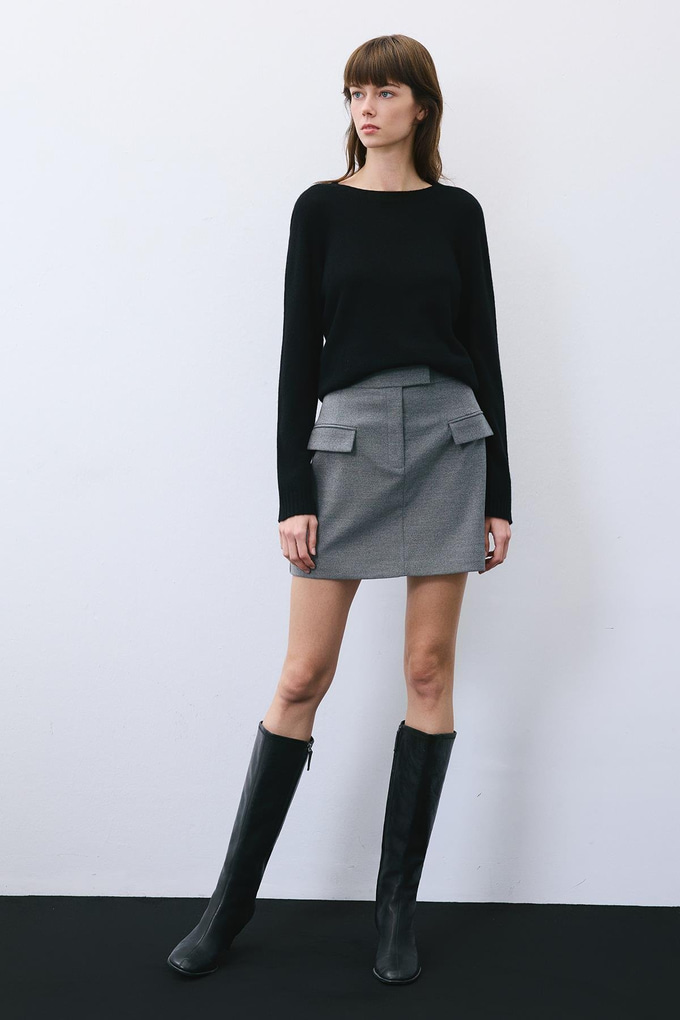 Gray Belted Mini Skirt with Zipper