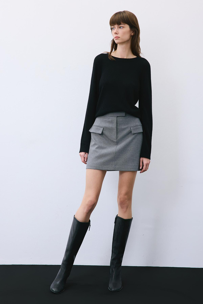 Gray Belted Mini Skirt with Zipper