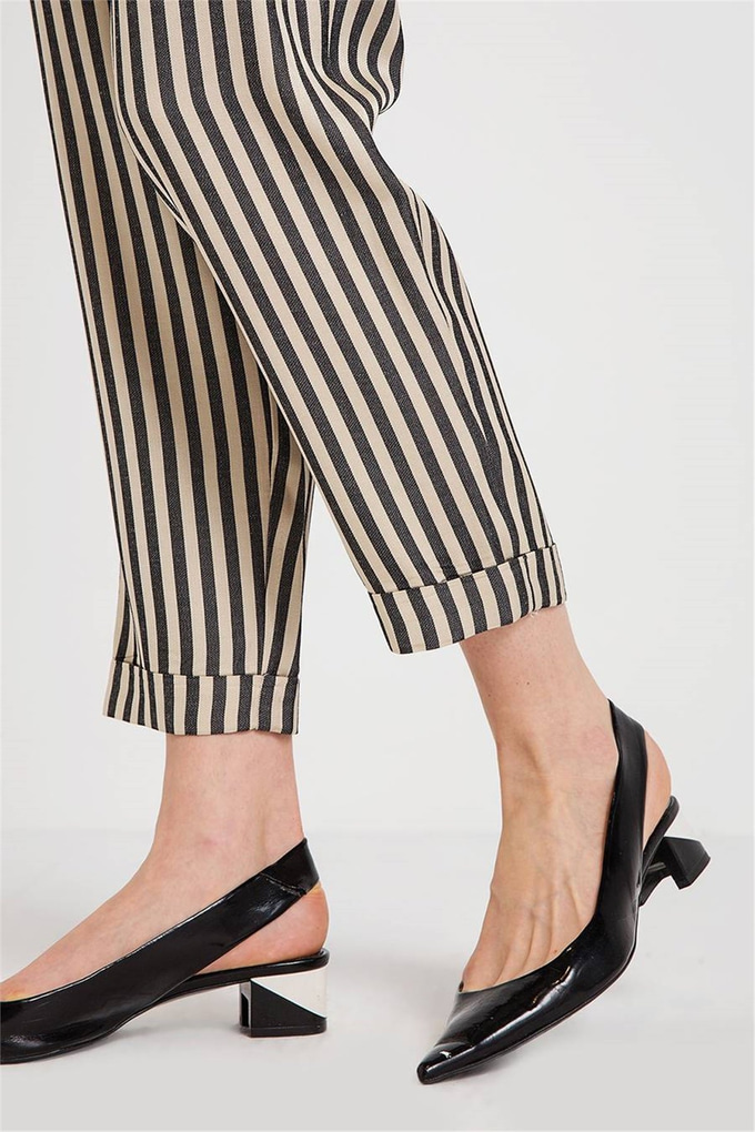 Fr18Sm640 Çizgili Pantolon Blackcream