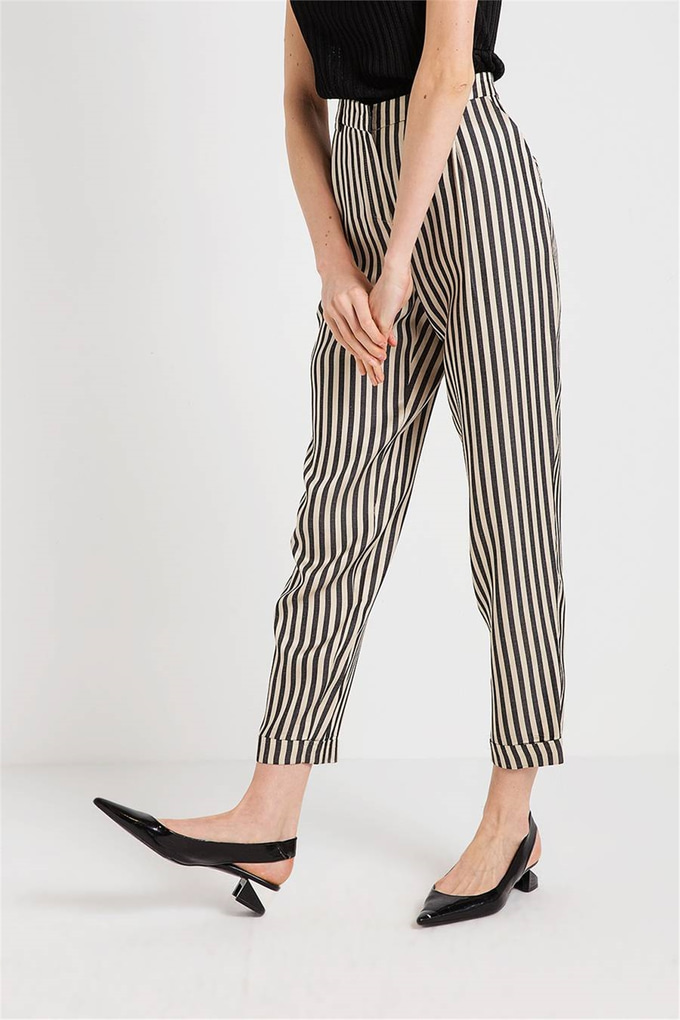 Fr18Sm640 Çizgili Pantolon Blackcream