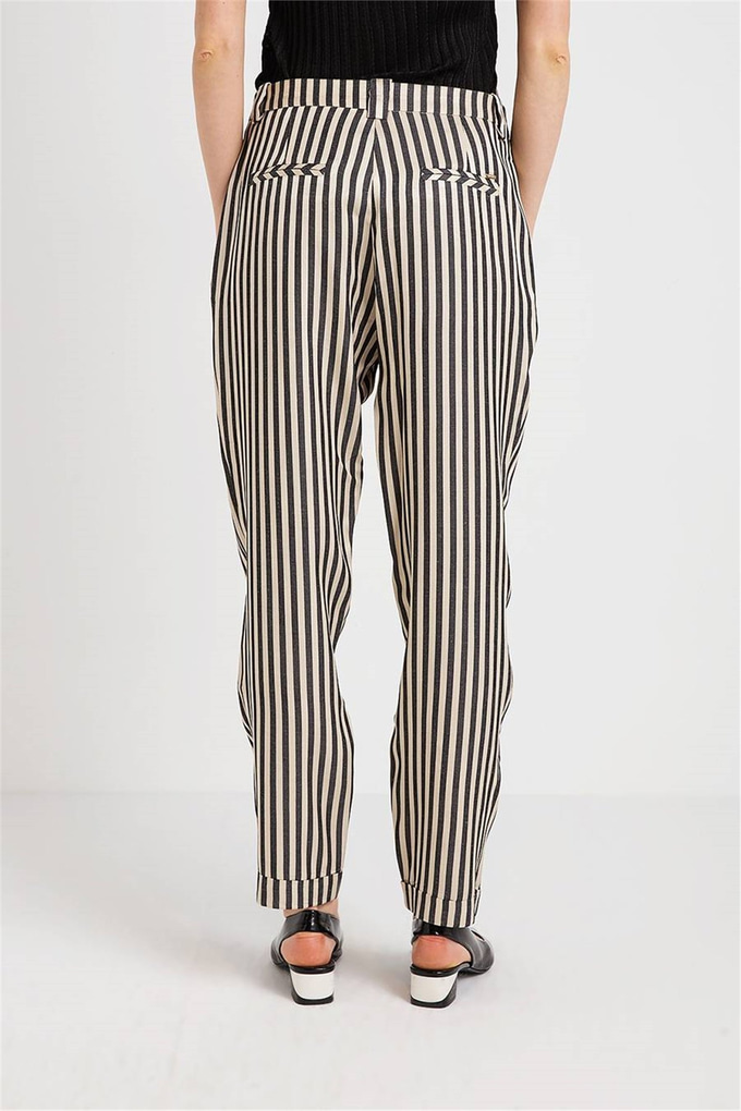 Fr18Sm640 Çizgili Pantolon Blackcream