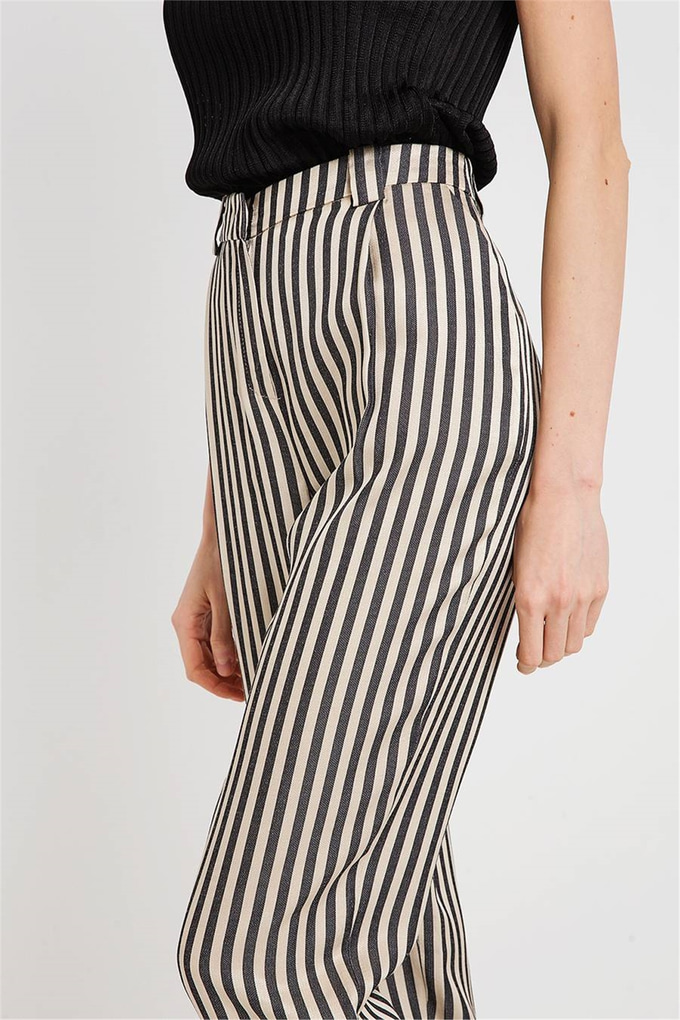 Fr18Sm640 Çizgili Pantolon Blackcream