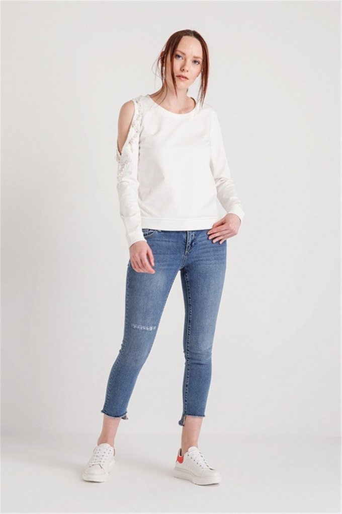 Fracomına Fr18Sm903 Omuz Dekolteli Sweatshırt Cream