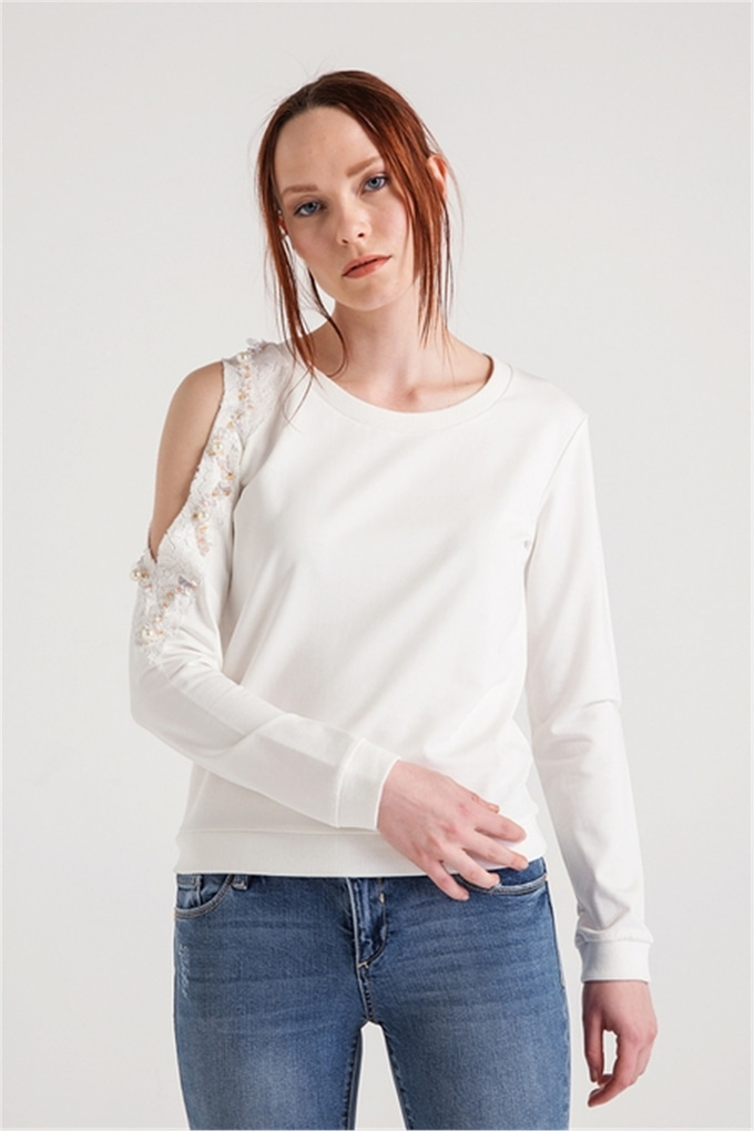 Fracomına Fr18Sm903 Omuz Dekolteli Sweatshırt Cream