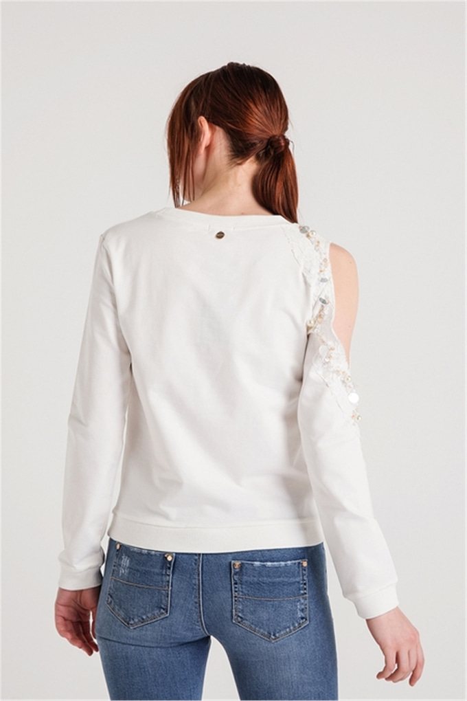 Fracomına Fr18Sm903 Omuz Dekolteli Sweatshırt Cream