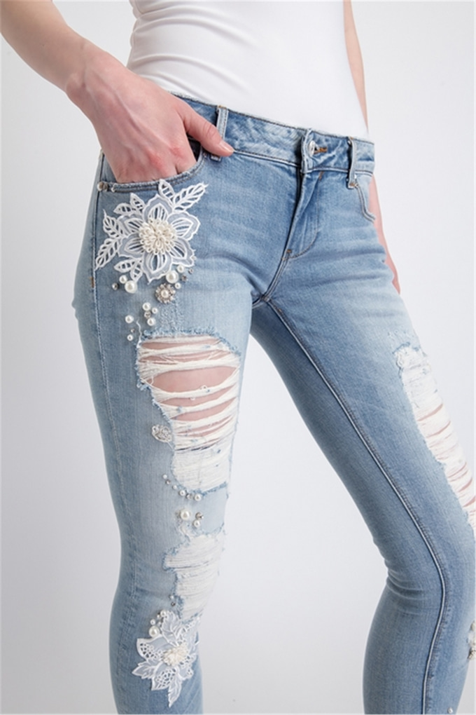 Fracomına Fr19Spjbeyonce5 Yırtık Ve İşleme Detaylı Super Slım Pantolon Bleached