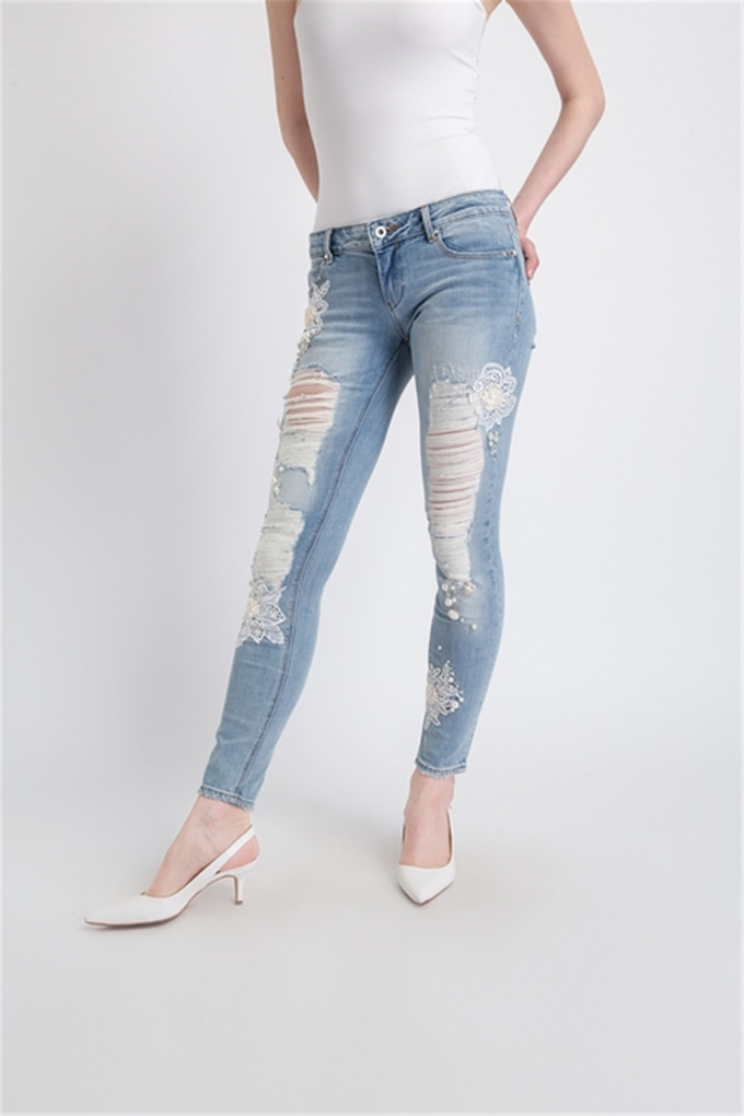 Fracomına Fr19Spjbeyonce5 Yırtık Ve İşleme Detaylı Super Slım Pantolon Bleached