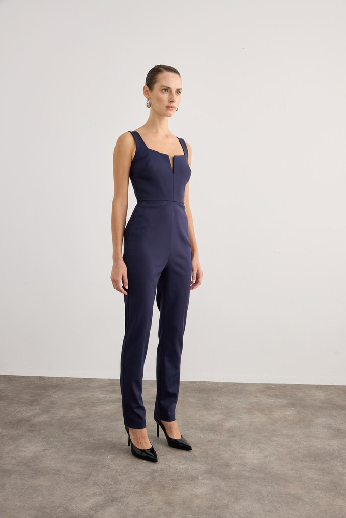 Chest Strap Thick Strap Navy Jumpsuit