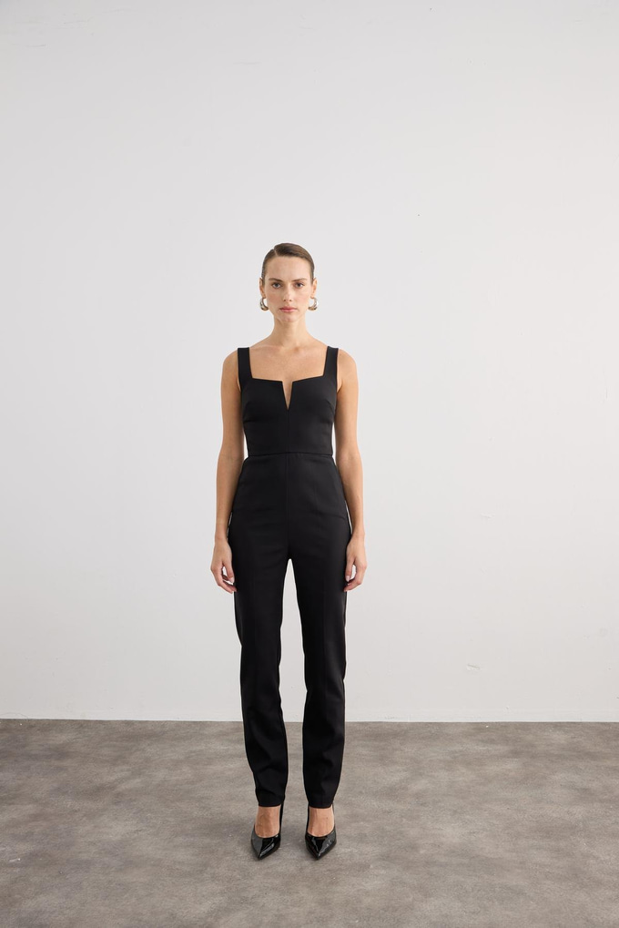 Chest Strap Thick Strap Black Jumpsuit