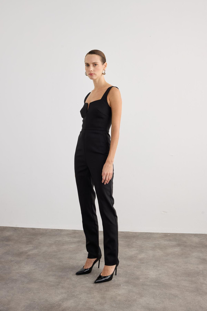 Chest Strap Thick Strap Black Jumpsuit