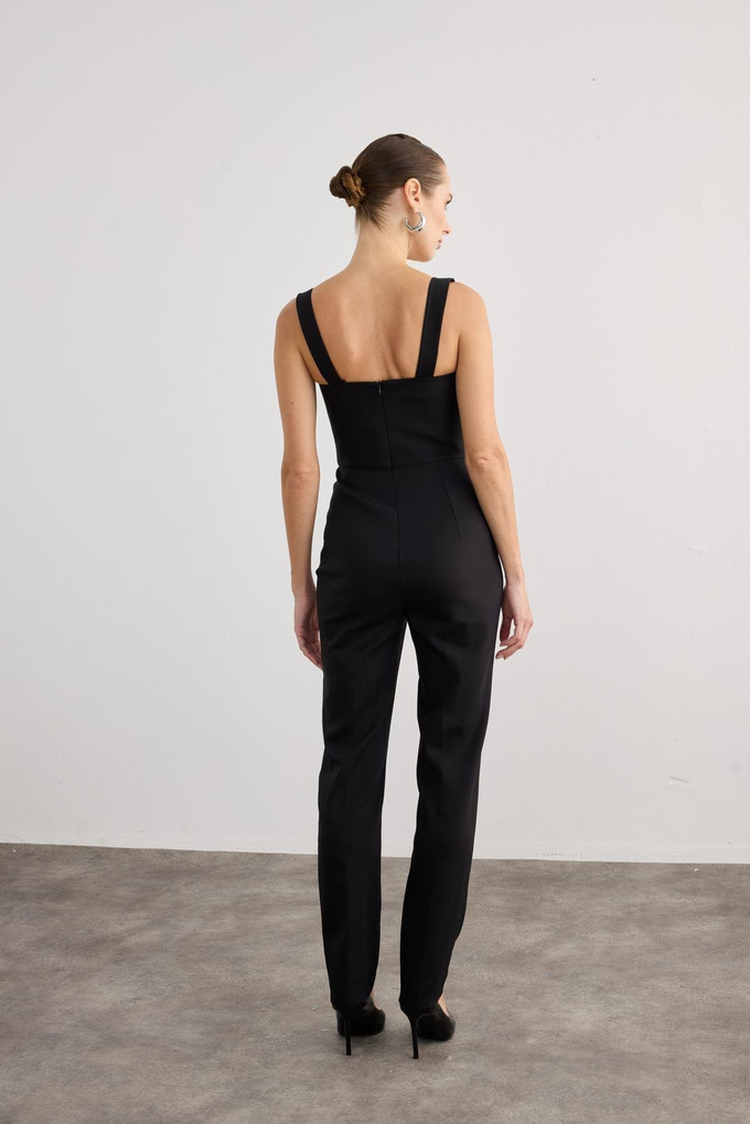 Chest Strap Thick Strap Black Jumpsuit