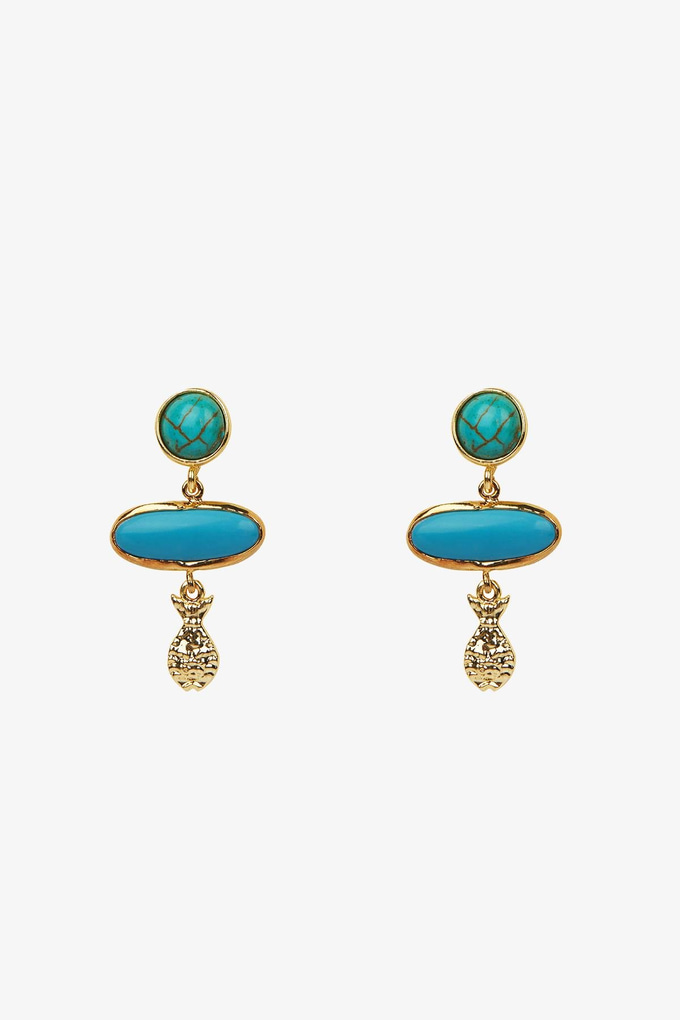 Gold Fish Detailed Turquoise Earrings  