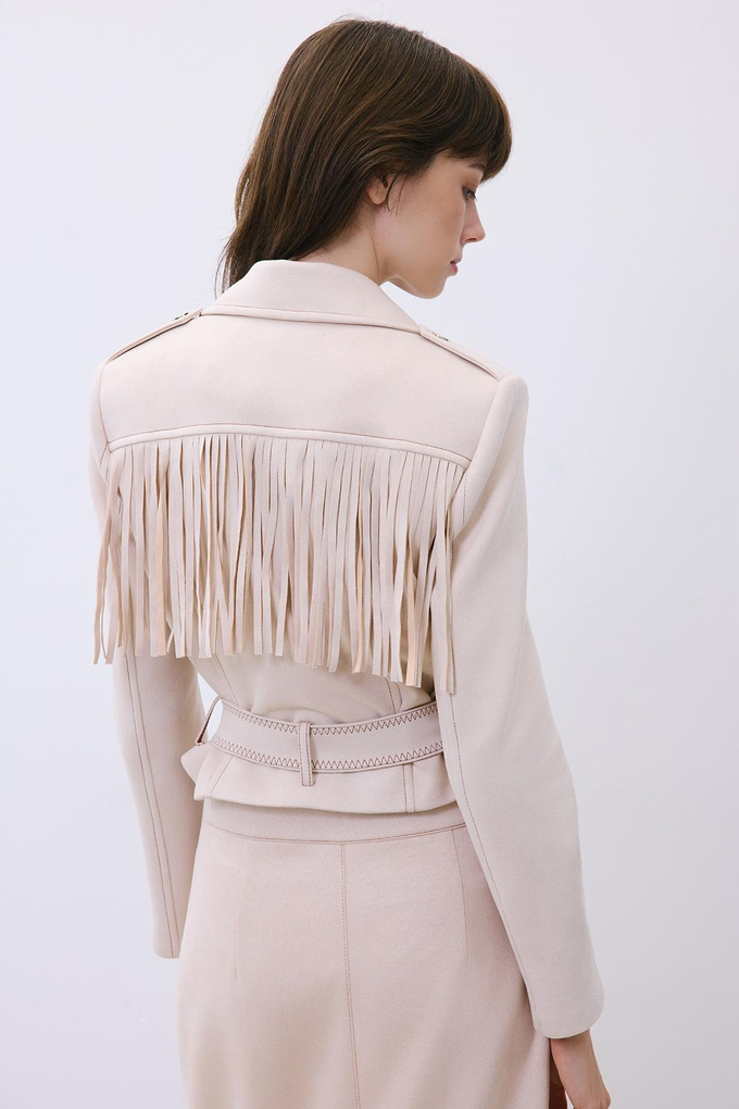 Beige Biker Jacket with Gold Details