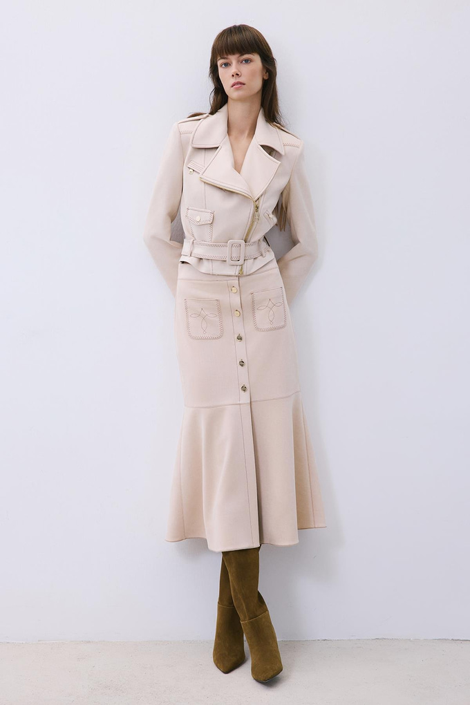 Beige Biker Jacket with Gold Details