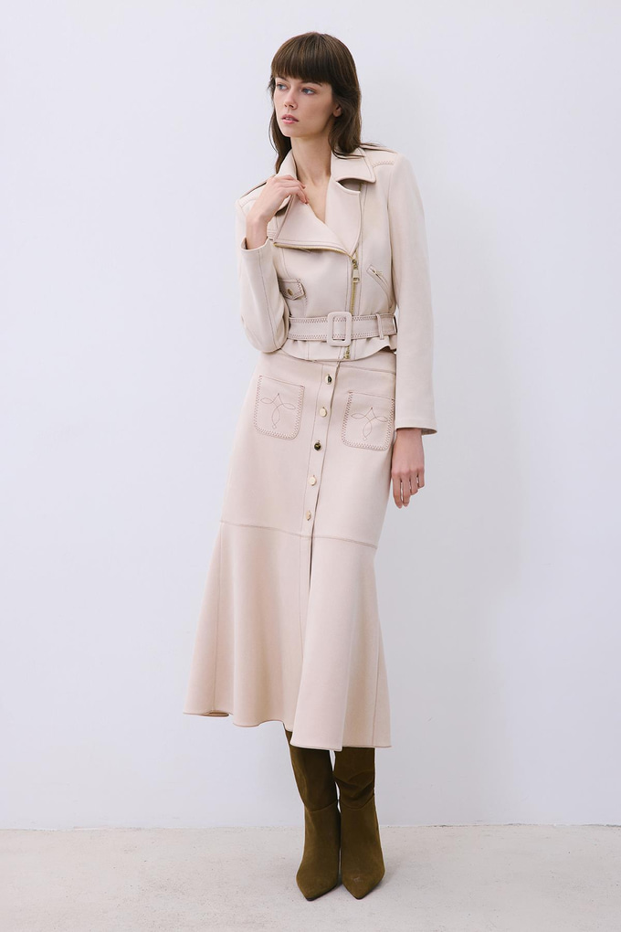 Beige Biker Jacket with Gold Details