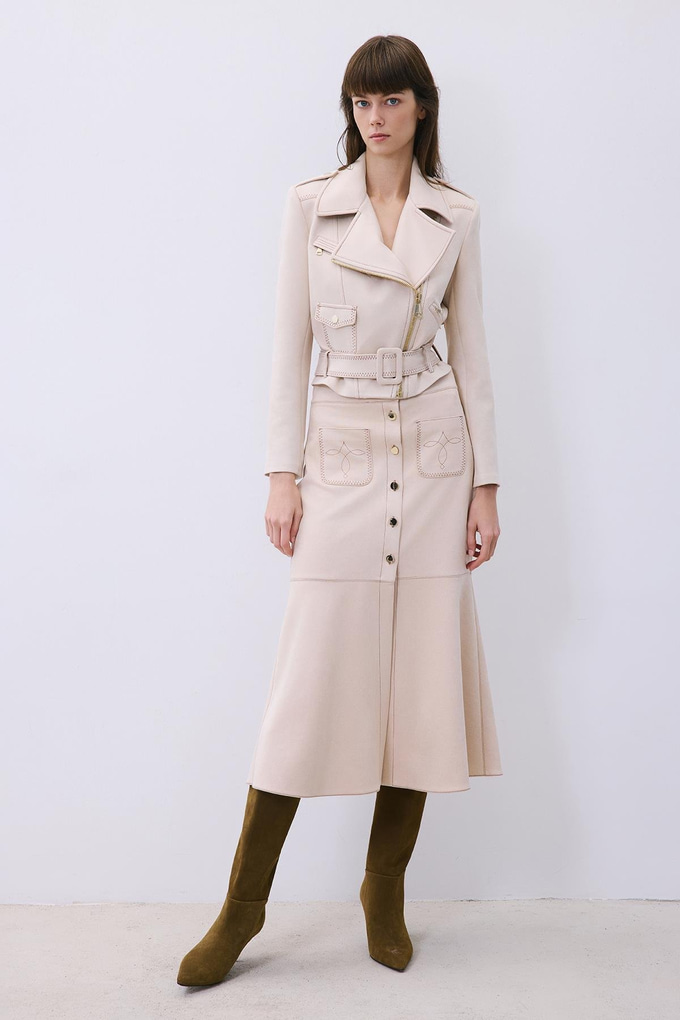 Beige Biker Jacket with Gold Details