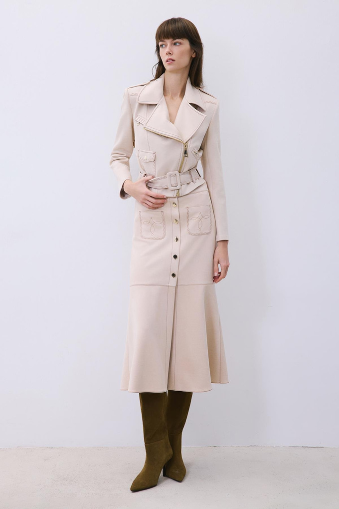 Beige Biker Jacket with Gold Details