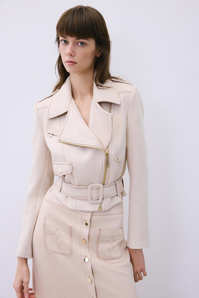 Beige Biker Jacket with Gold Details
