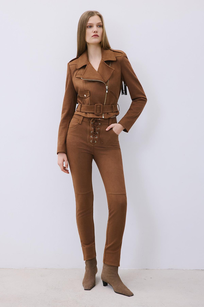 Brown Biker Jacket with Gold Details