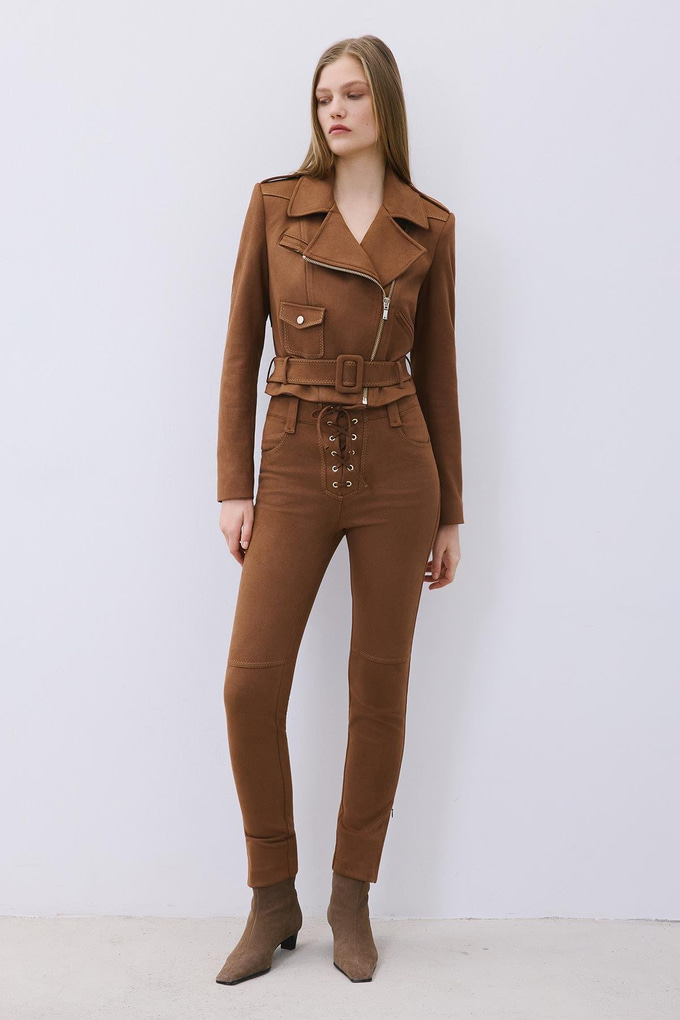 Brown Biker Jacket with Gold Details