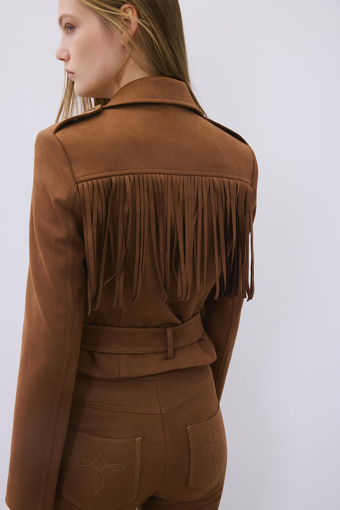Brown Biker Jacket with Gold Details