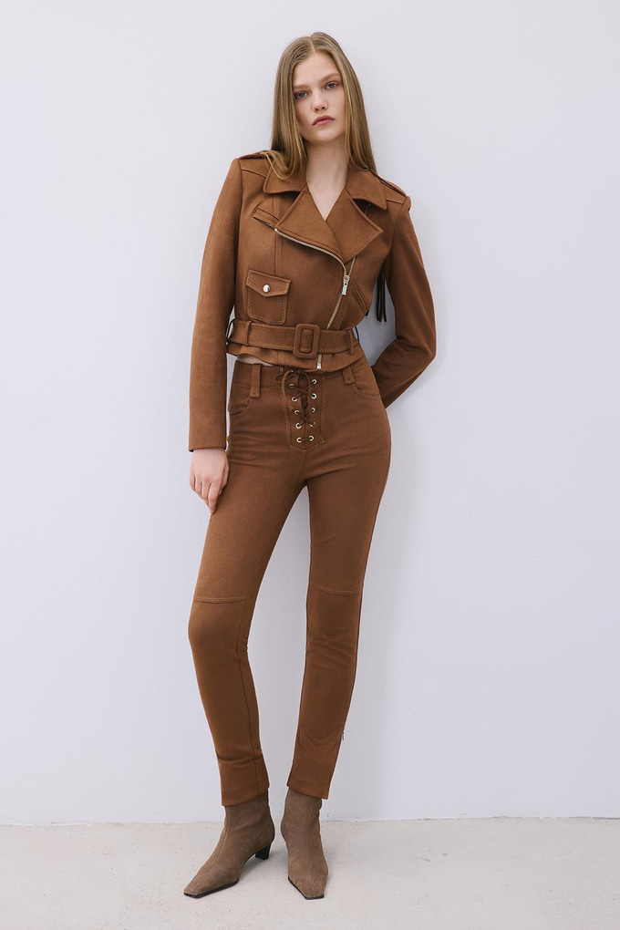 Brown Biker Jacket with Gold Details