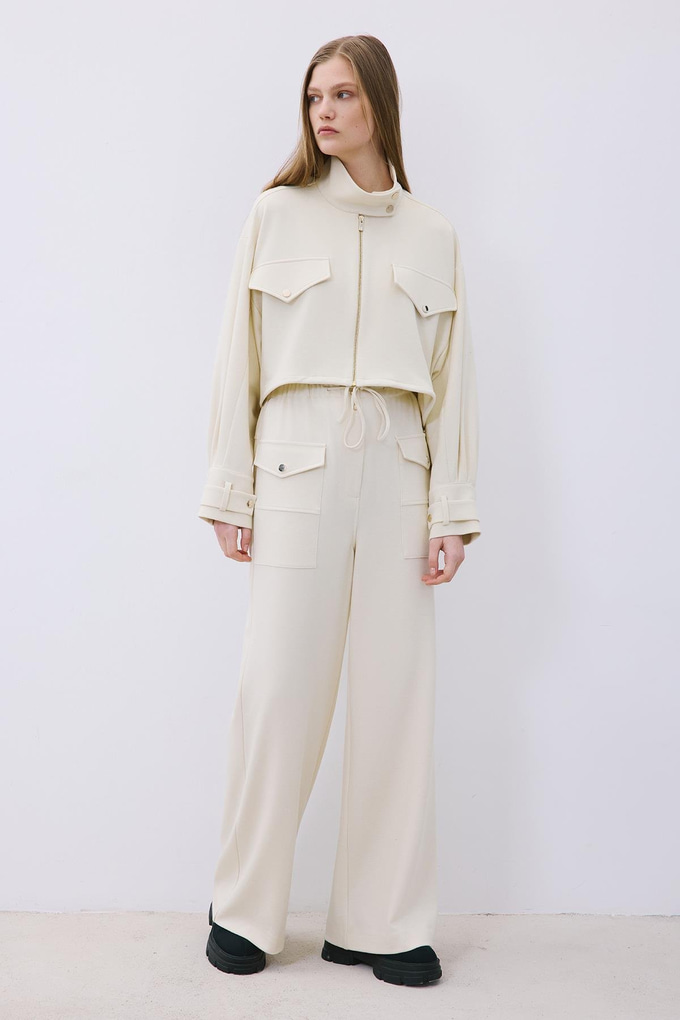 Ecru Wool-Blend Jacket with Gold Details