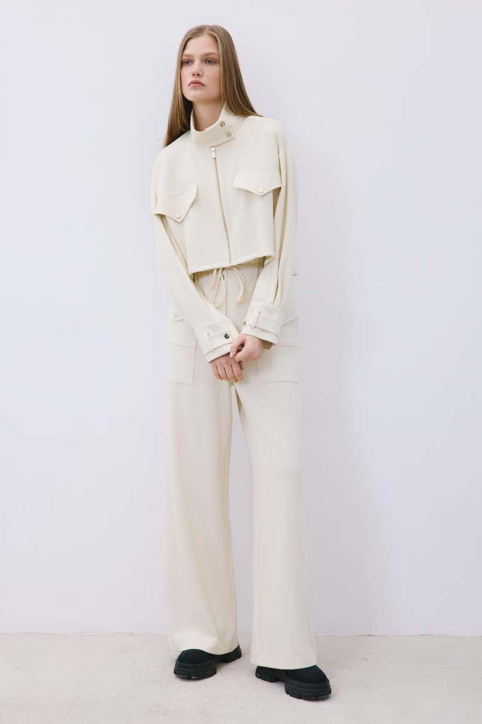 Ecru Wool-Blend Jacket with Gold Details