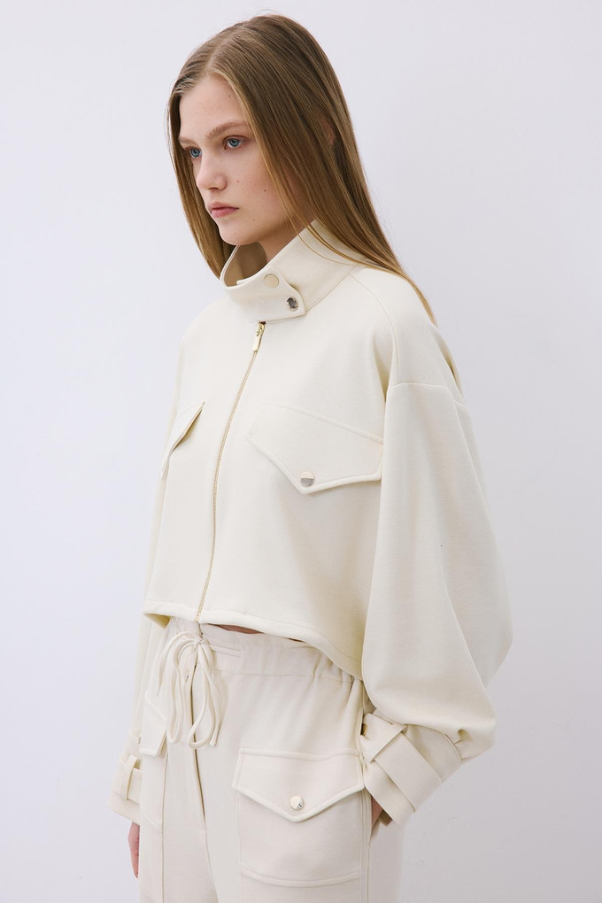 Ecru Wool-Blend Jacket with Gold Details
