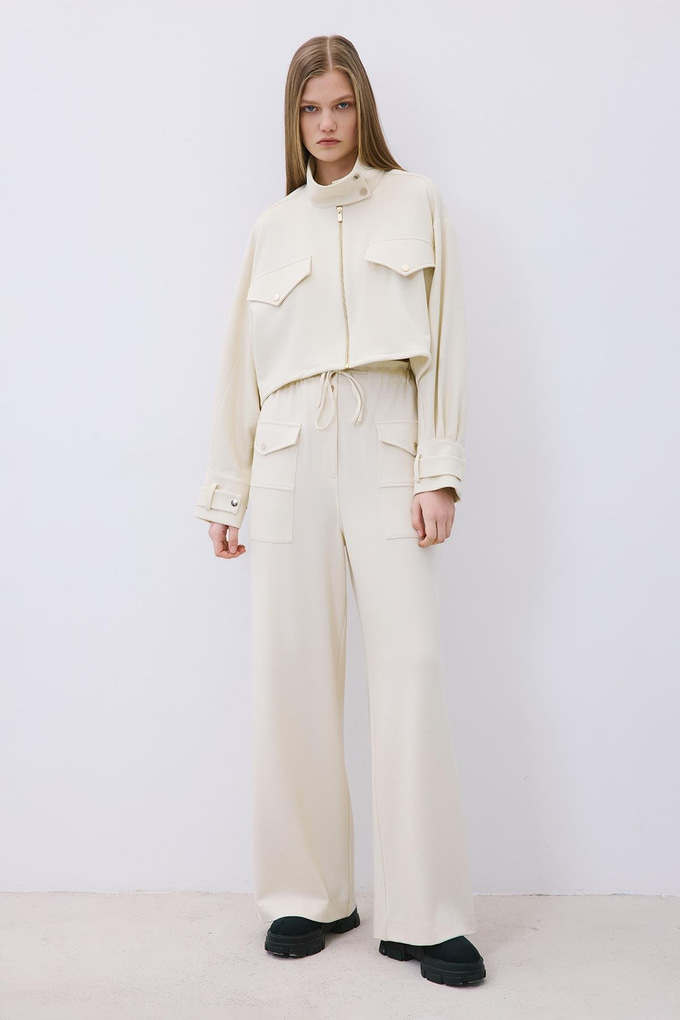 Ecru Wool-Blend Jacket with Gold Details