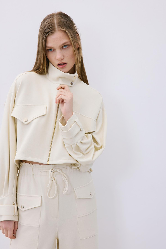 Ecru Wool-Blend Jacket with Gold Details