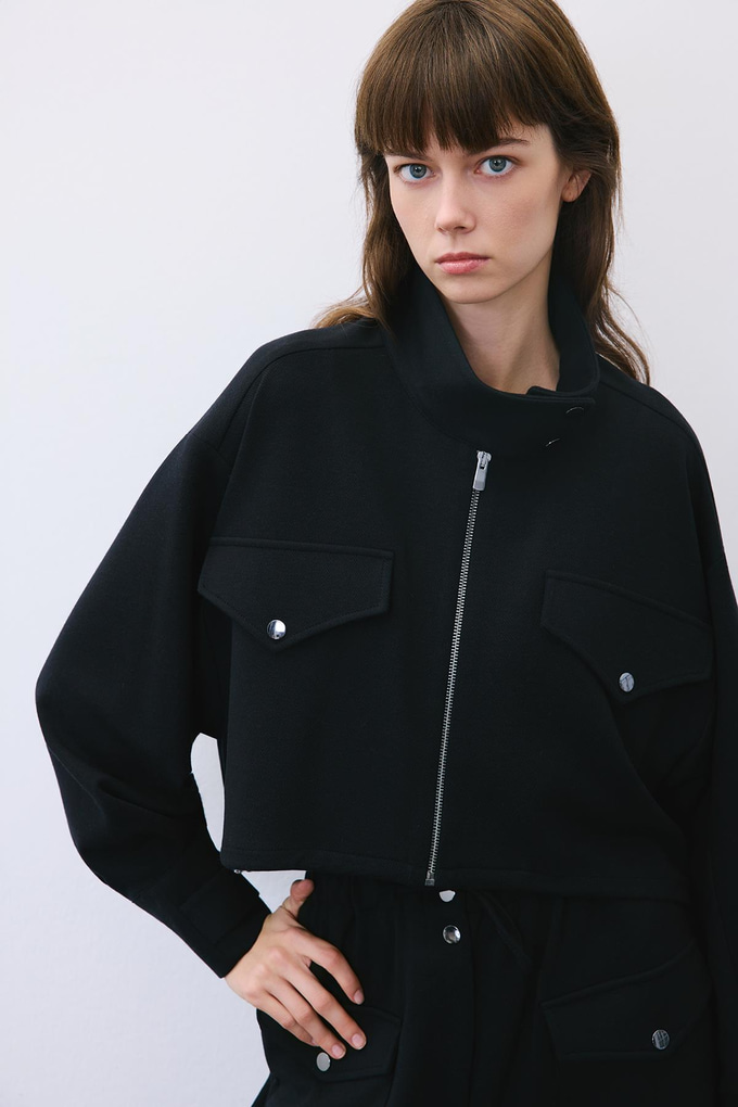 Black Wool-Blend Jacket with Gold Details