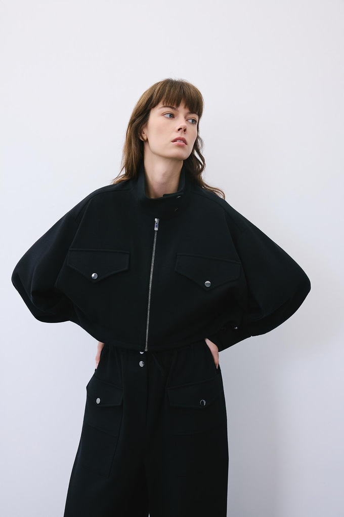 Black Wool-Blend Jacket with Gold Details