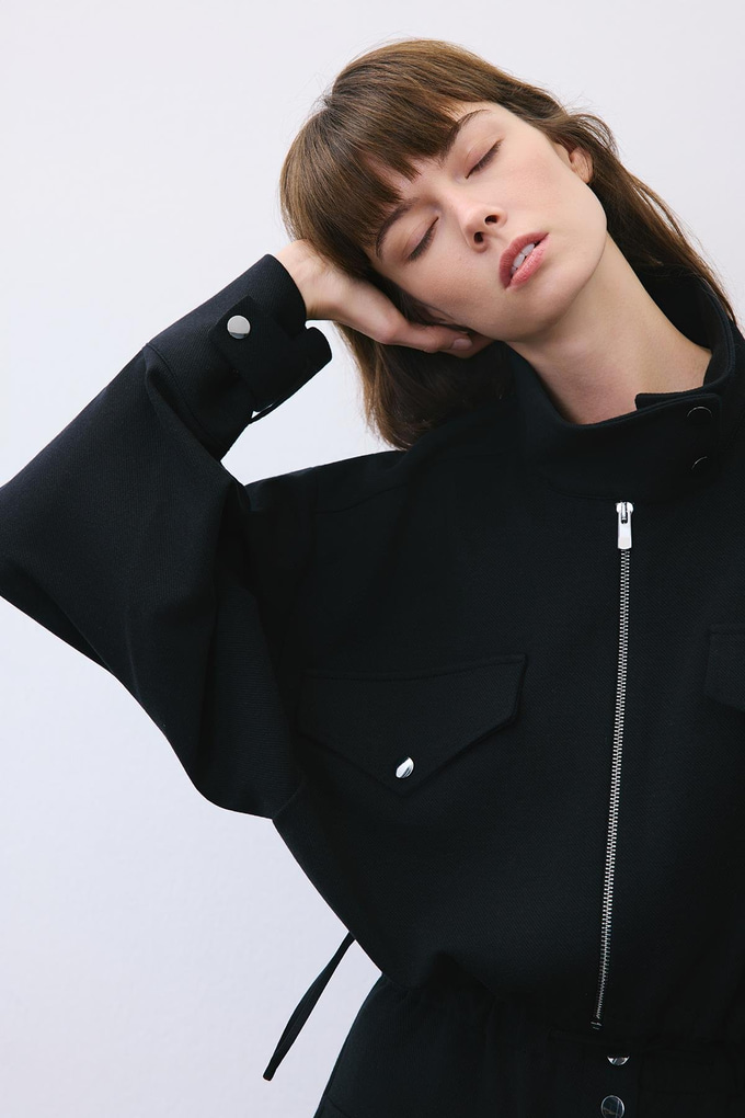 Black Wool-Blend Jacket with Gold Details