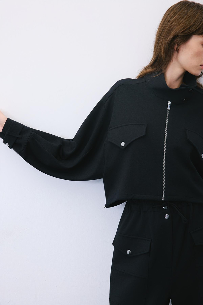 Black Wool-Blend Jacket with Gold Details