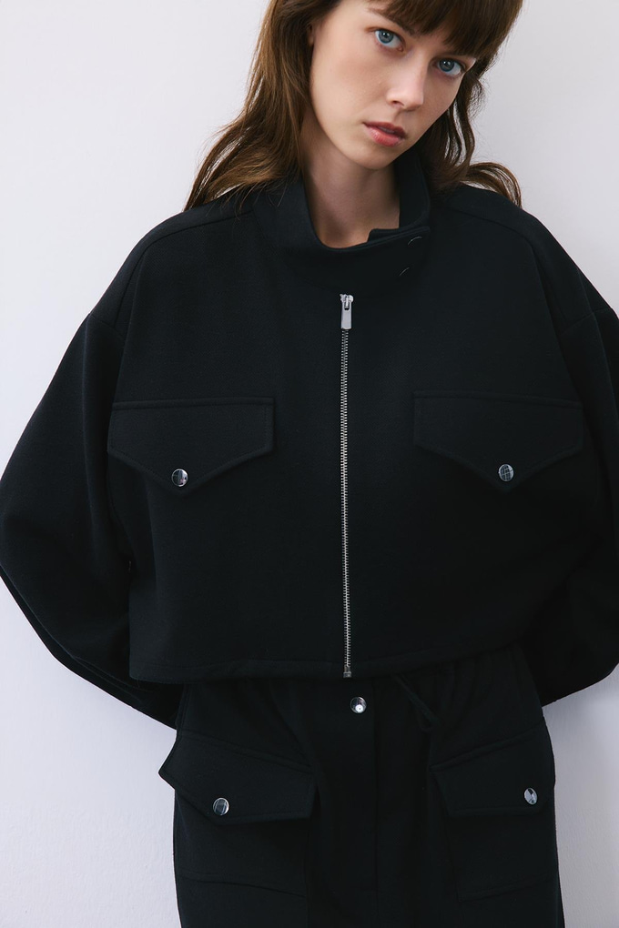 Black Wool-Blend Jacket with Gold Details