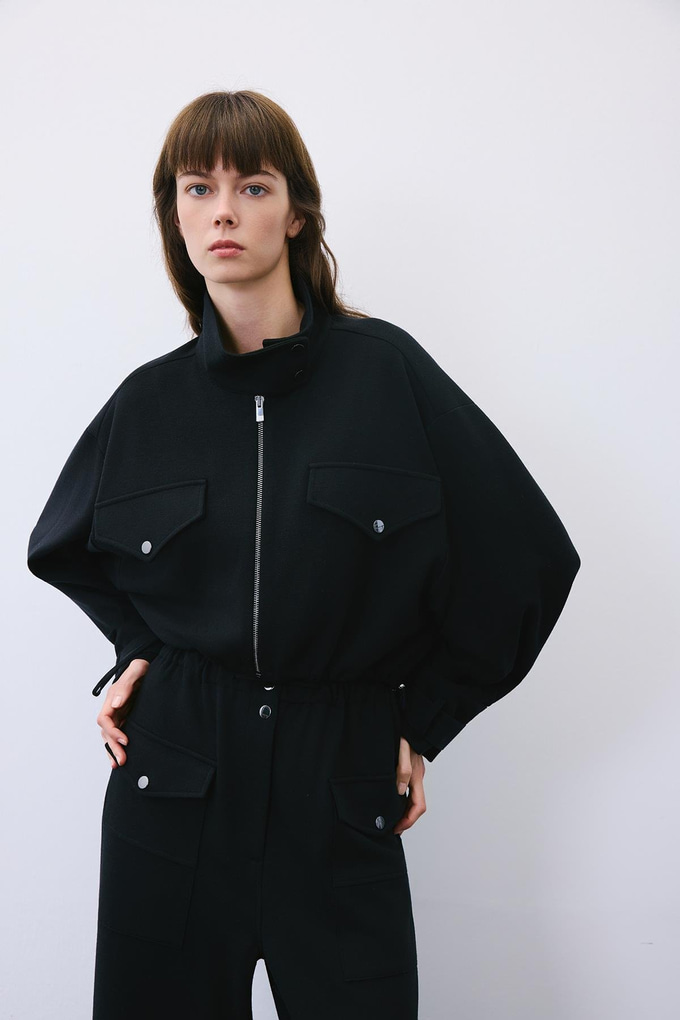 Black Wool-Blend Jacket with Gold Details