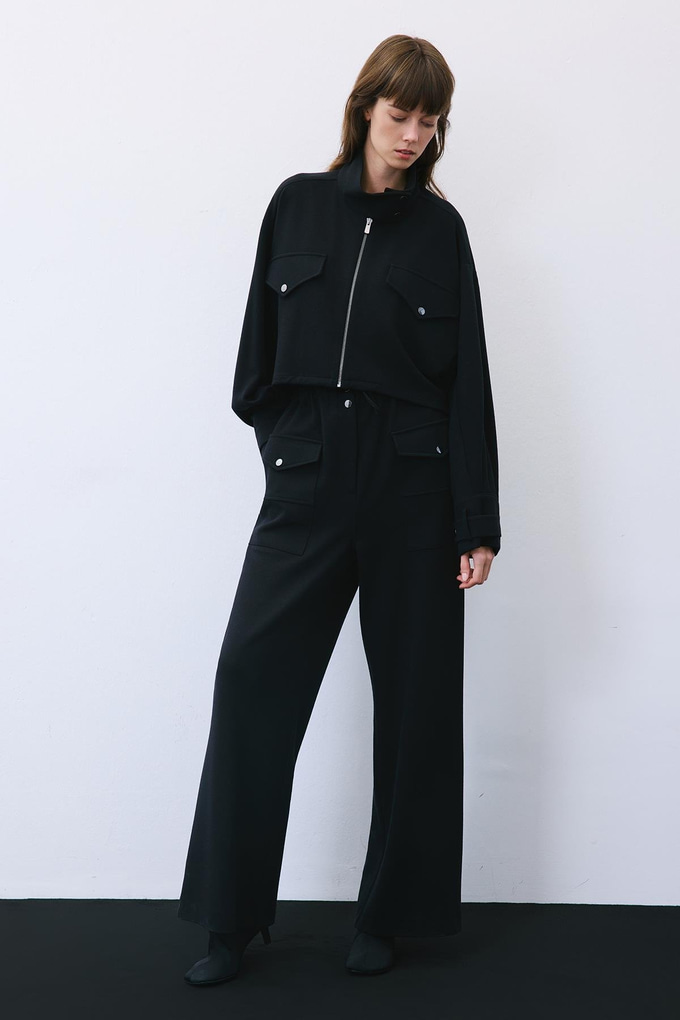 Black Wool-Blend Jacket with Gold Details