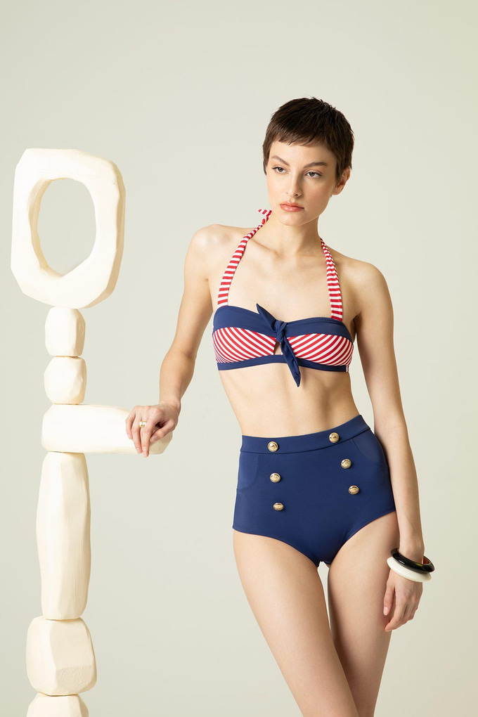 Gold Düğme Detaylı Lacivert Bikini Altı