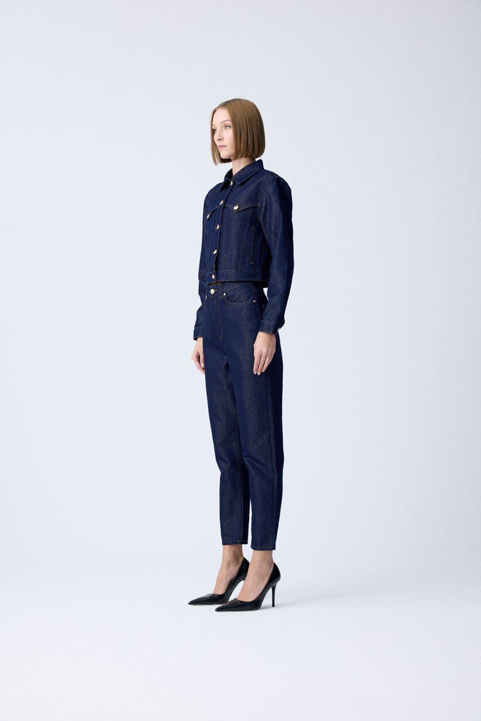 Gold Düğme Detaylı Lacivert Denim Ceket