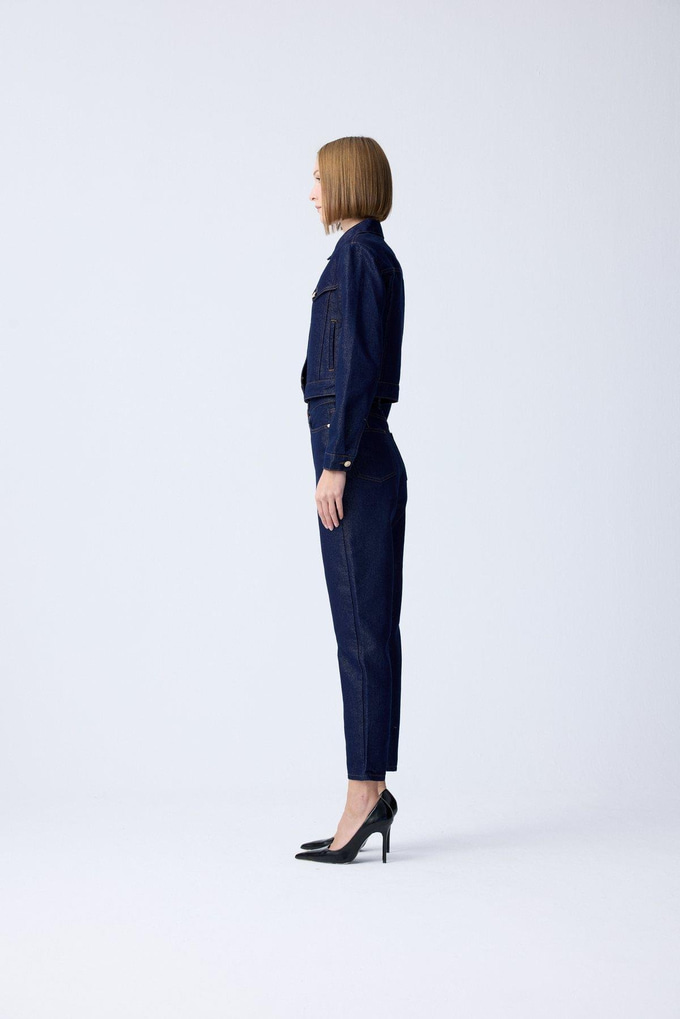Gold Düğme Detaylı Lacivert Denim Ceket
