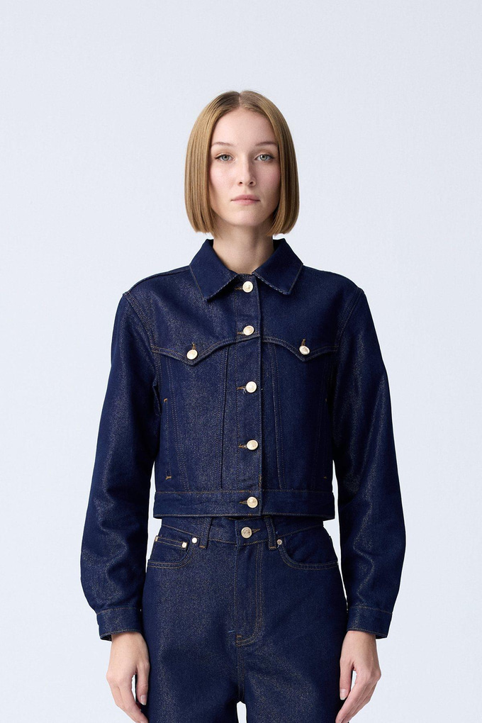 Gold Düğme Detaylı Lacivert Denim Ceket