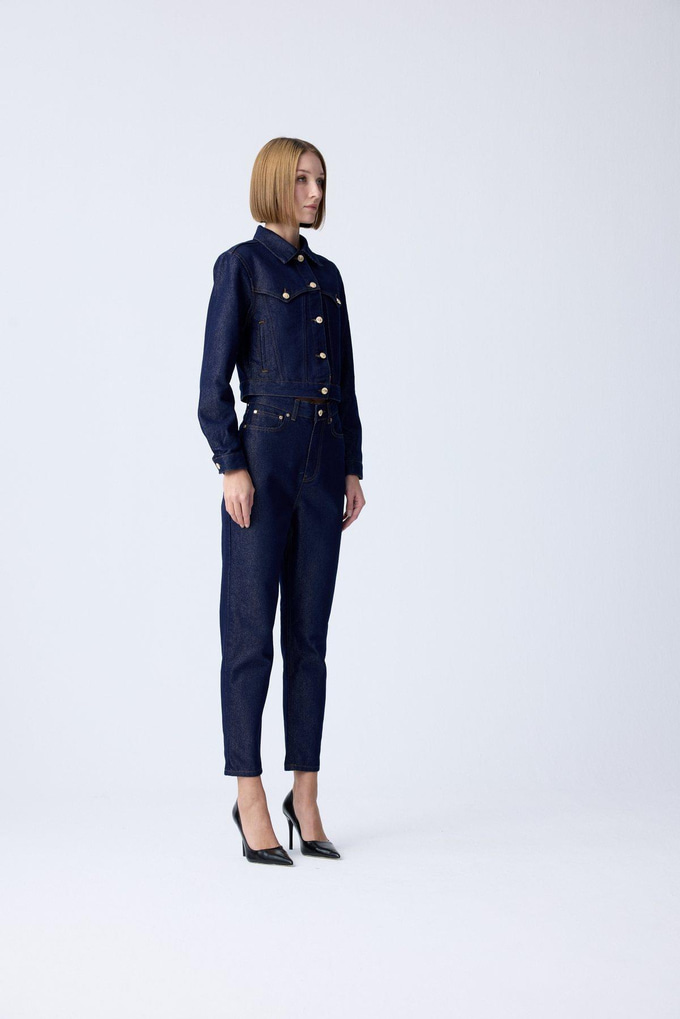 Gold Düğme Detaylı Lacivert Denim Pantolon