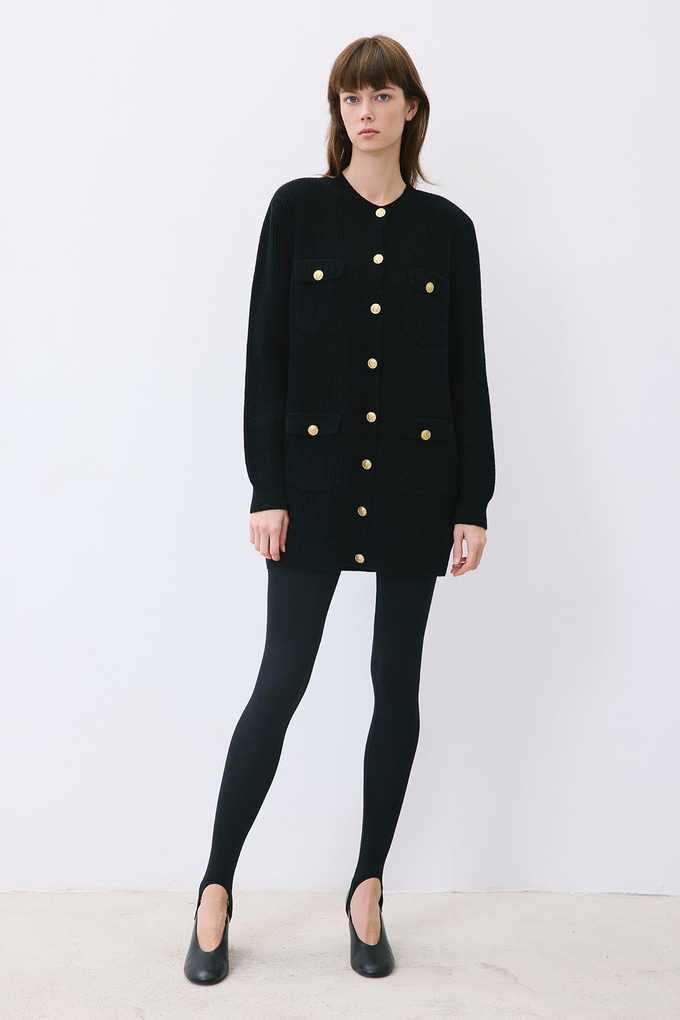 Gold Buttoned Black Knit Cardigan  