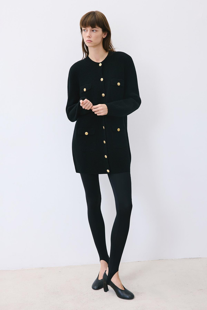 Gold Buttoned Black Knit Cardigan  