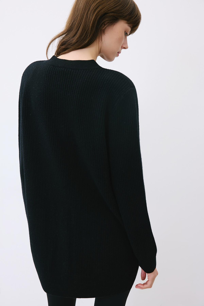 Gold Buttoned Black Knit Cardigan  